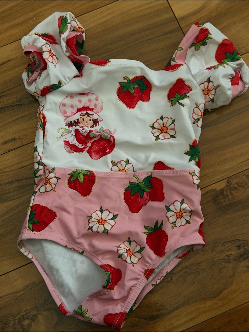 Kids Strawberry Print Pink & White One-Piece Swimsuit
